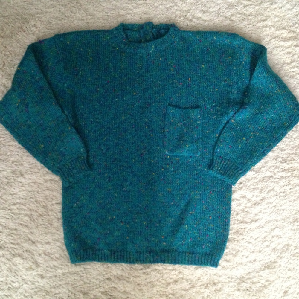 VINTAGE 80s 90s Teal  Speckle Sweater